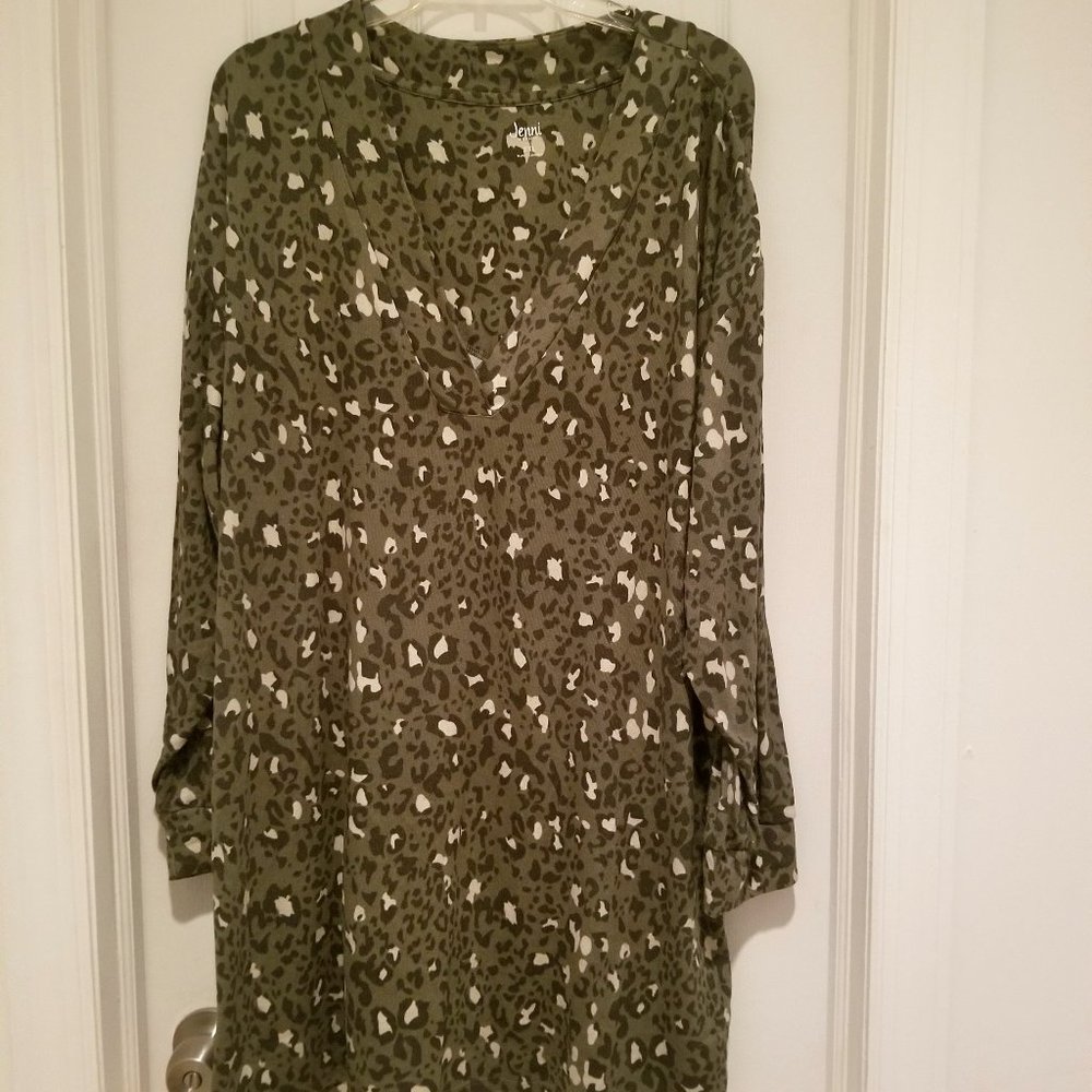 JENNI | Women's Leopard Printed Long-Sleeve Sleep Shirt XXL